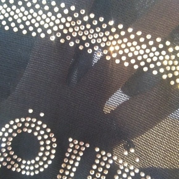 Black sheer scarf with gold rhinestone embellishment on one edge Made in Kuwait - Picture 5 of 13